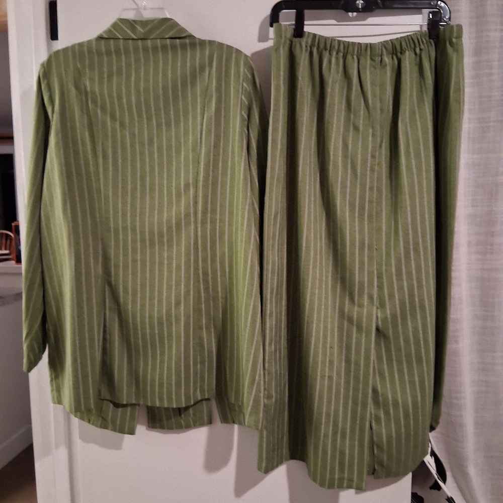 Allison Wood Green Striped Blazer and Skirt Set - Picture 3 of 3